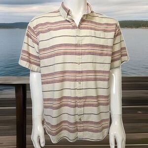 LL Bean Hemp Blend Backyard BBQ Shirt Neutral Tones SS Untucked Length Men’s L